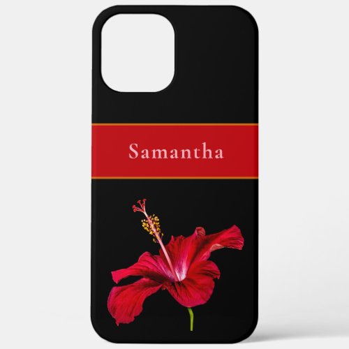Custom Name Red Hibiscus Flower Side Tropical iPhone 12 Pro Max Case