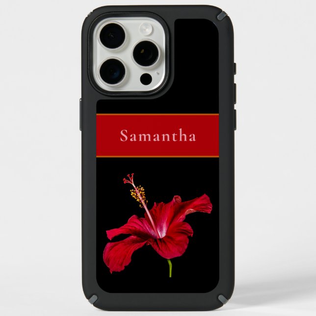 Custom Name Red Hibiscus Flower Side Tropical Speck iPhone Case (Front)
