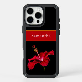 Custom Name Red Hibiscus Flower Side Tropical iPhone 16 Pro Max Case