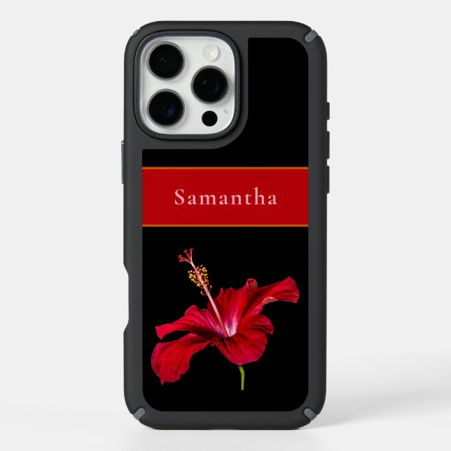 Custom Name Red Hibiscus Flower Side Tropical Speck iPhone Case (Front)