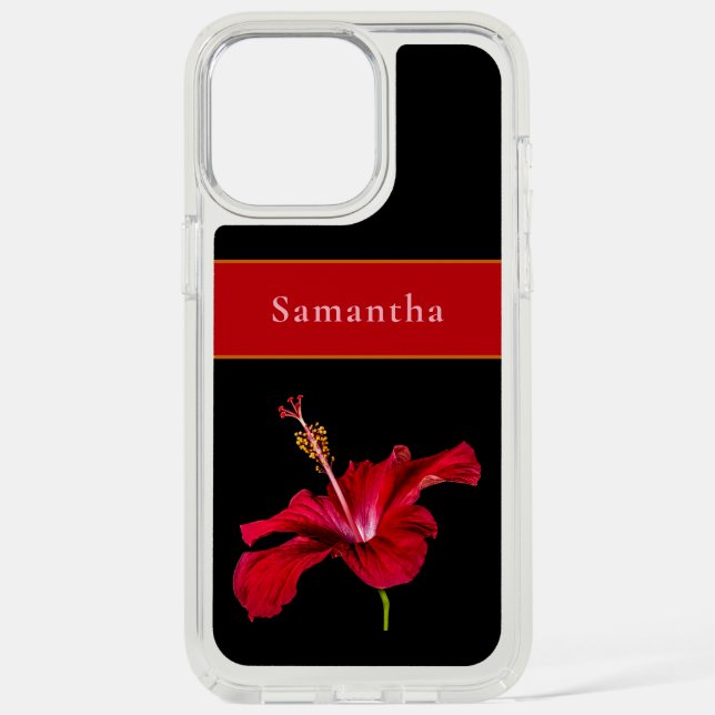 Custom Name Red Hibiscus Flower Side Tropical Speck iPhone Case (Front)
