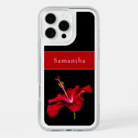 Custom Name Red Hibiscus Flower Side Tropical