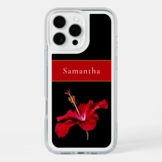 Custom Name Red Hibiscus Flower Side Tropical iPhone 16 Pro Max Case