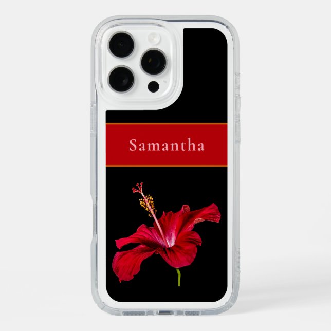 Custom Name Red Hibiscus Flower Side Tropical Speck iPhone Case (Front)