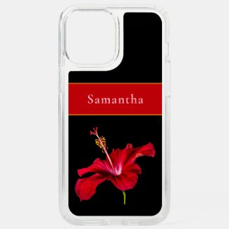 Custom Name Red Hibiscus Flower Side Tropical Speck iPhone Case by Sandyspider