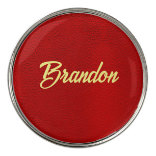 Custom name red leather golf ball marker