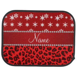 Custom name red leopard red snowflakes red stripe car mat