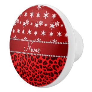 Custom name red leopard red snowflakes red stripe ceramic knob