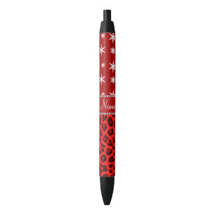 Custom name red leopard red snowflakes red stripe pen