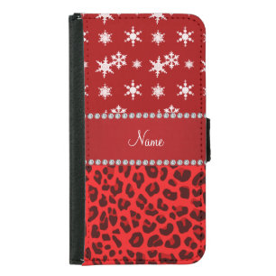 Custom name red leopard red snowflakes red stripe wallet phone case for samsung galaxy s5