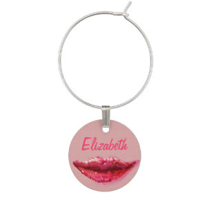 Custom Name Red Lips Wine Charm