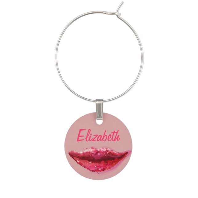 Custom Name Red Lips Wine Charm (Front)