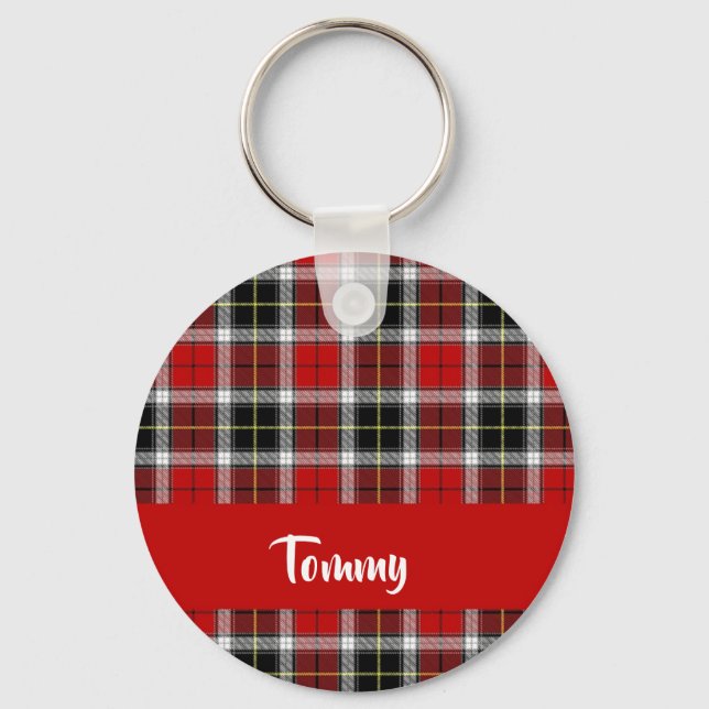 Custom name red plaid pattern keychain (Front)