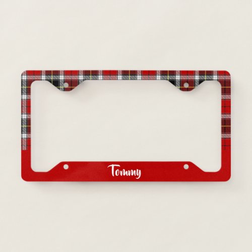 Custom name red plaid pattern license plate frame