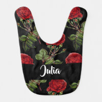 Custom name red roses baby bib