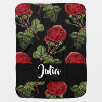 Custom name red roses baby blanket