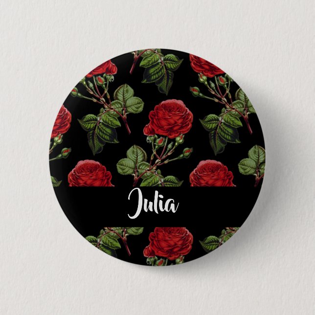 Custom name red roses button (Front)