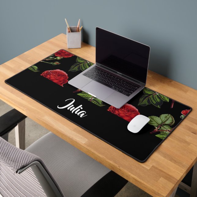 Custom name red roses desk mat (Office 2)