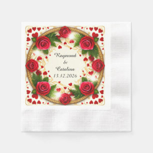 🌹 Custom Name Red Roses Glow 💖 Elegant Floral Napkins