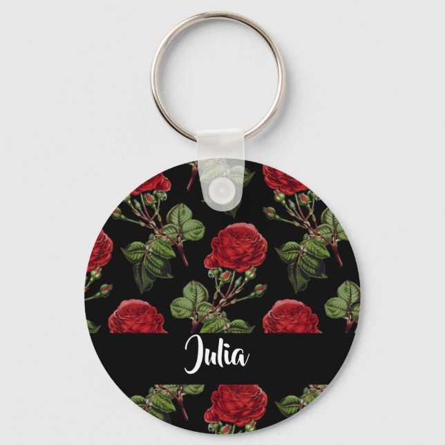 Custom name red roses keychain (Front)