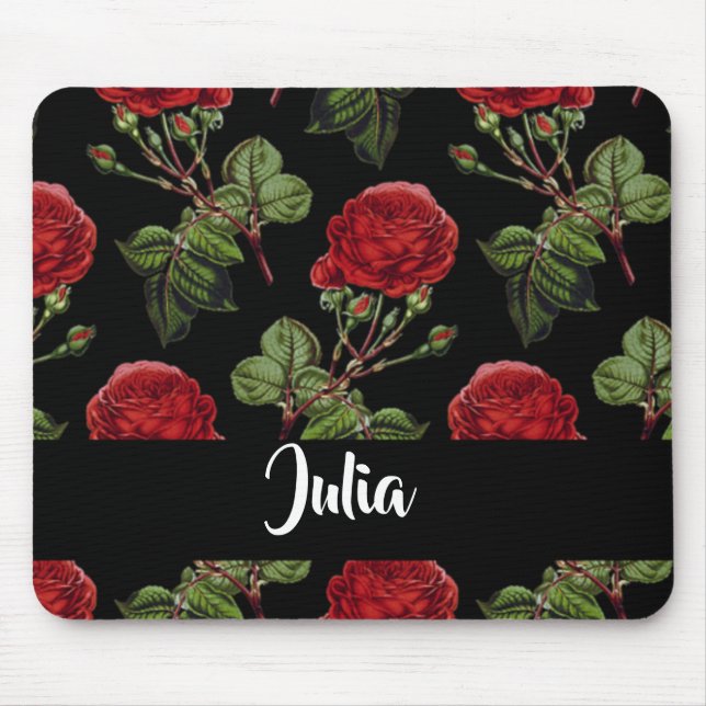 Custom name red roses mouse pad (Front)