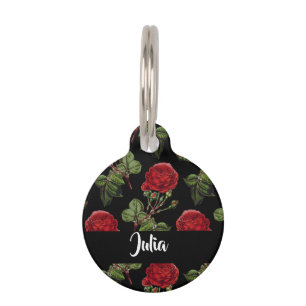 Custom name red roses pet ID tag