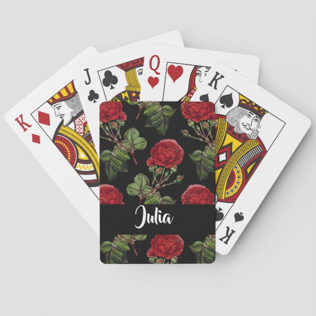 Custom name red roses poker cards (Back)