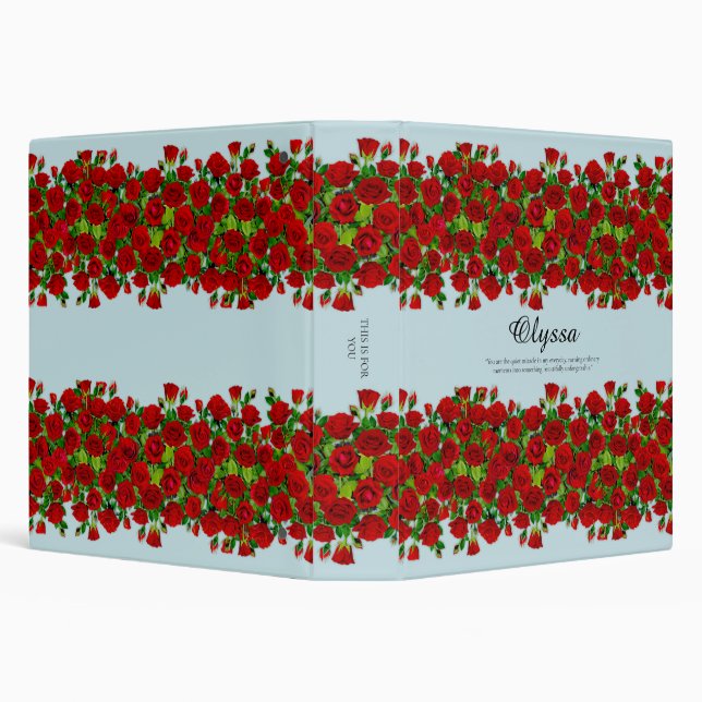 Custom Name Red Roses Romantic Art 3 Ring Binder (Background)