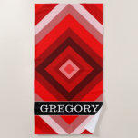 [ Thumbnail: Custom Name + Red Shaded Squares Pattern Beach Towel ]