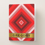 [ Thumbnail: Custom Name & Red Shaded Squares Pattern Pocket Folder ]