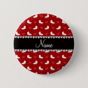 Custom name red skates and hearts pinback button