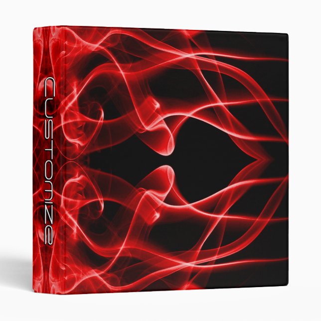 Custom Name Red Smoke Symmetrical Black 3 Ring Binder (Front/Spine)