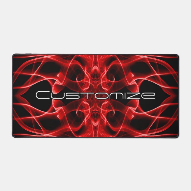 Custom Name Red Smoke Symmetrical Black Desk Mat (Front)