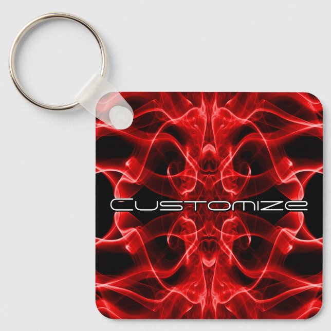 Custom Name Red Smoke Symmetrical Black Keychain (Front)