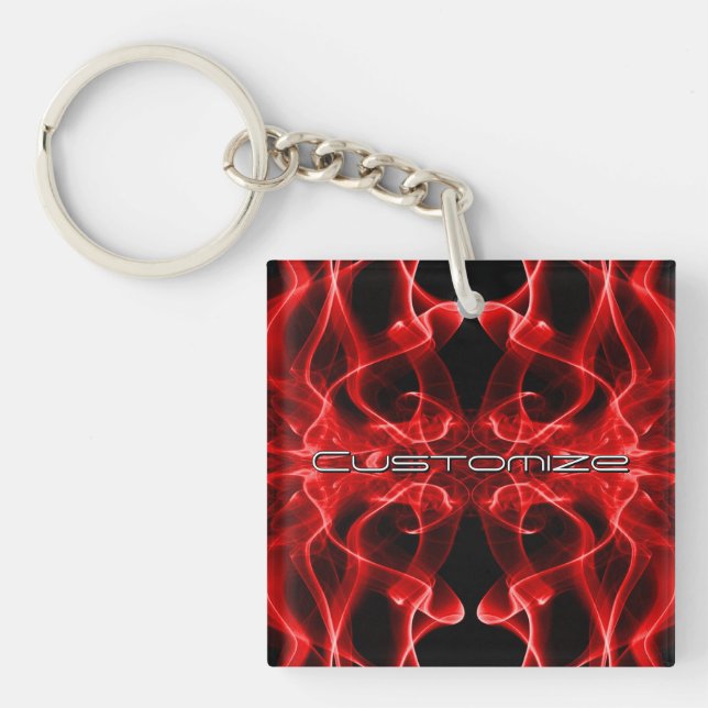 Custom Name Red Smoke Symmetrical Black Keychain (Front)