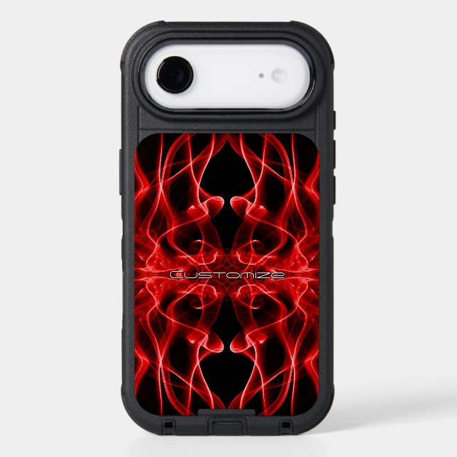 Custom Name Red Smoke Symmetrical Black Otterbox iPhone Case (Back)