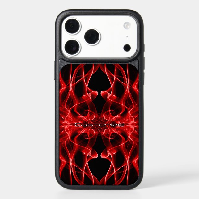 Custom Name Red Smoke Symmetrical Black Otterbox iPhone Case (Back)