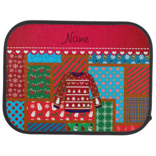 Custom name red snowman ugly christmas sweater car floor mat