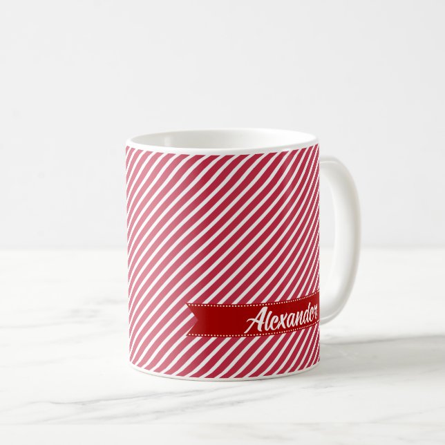 Custom Name Red Stripe Pattern Christmas Gift  Coffee Mug (Front Right)