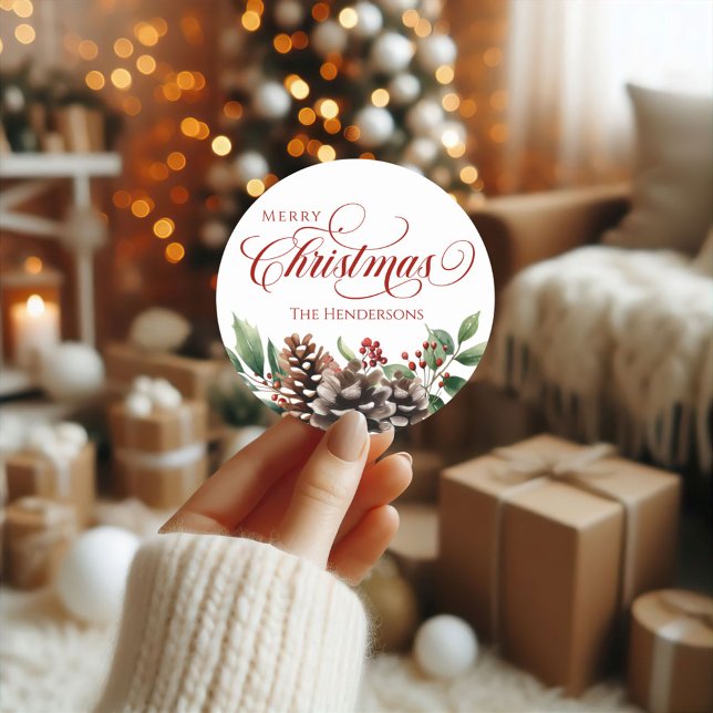 Custom Name Red Typography Christmas Sticker (Custom Name Red Typography Christmas Sticker)