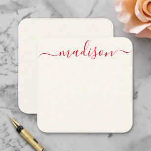 Custom Name Red Typography Girly  Feminine Note Card