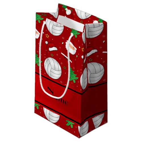 Custom name red volleyball christmas pattern small gift bag