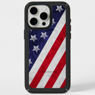 custom name red white blue abstract American flag iPhone 15 Pro Max Case