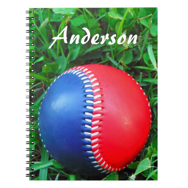 custom Name Red White & Blue Baseball Notebook (Front)