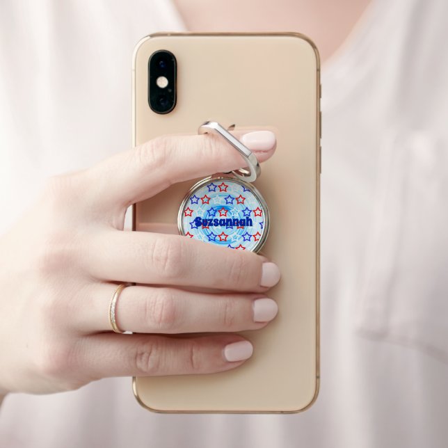 Custom Name Red White Blue Star Pattern Phone Ring (In Situ)