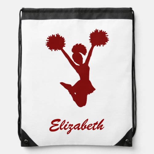 Custom Name Red White Cheerleader Cheer Drawstring Bag