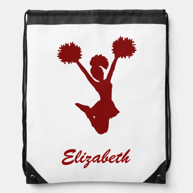 Custom Name Red White Cheerleader Cheer Drawstring Bag (Front)