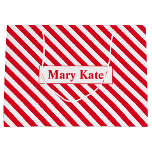 Custom Name Red/White Stripes Large Gift Bag
