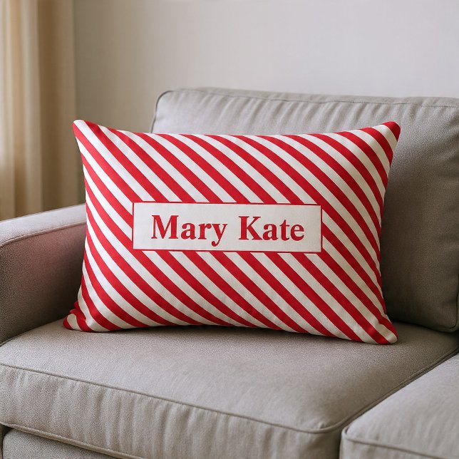 Custom Name Red/White Stripes Lumbar Pillow (Creator Uploaded)