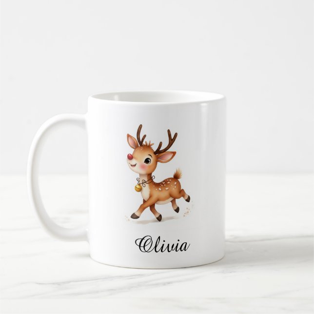 Custom Name Reindeer Coffee Mug - Personalized (Left)